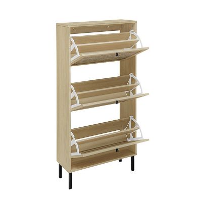 Rattan Shoe Cabinet with 3 Flip Drawers, Practical & Easy Shoe Storage for Entryway Living Room