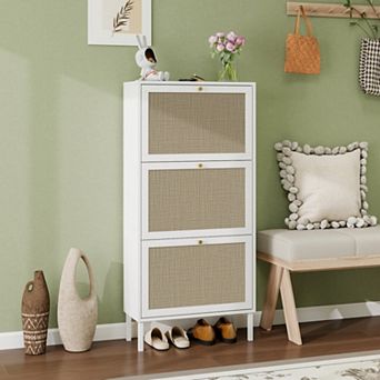Rattan Shoe Cabinet with 3 Flip Drawers, Practical & Easy Shoe Storage for Entryway Living Room