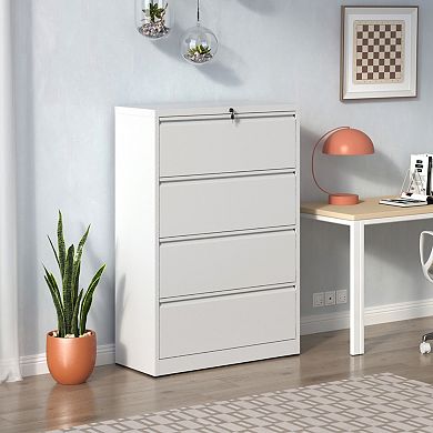 4-Drawer Lockable File Cabinet, Steel Lateral Filing Cabinet for Home Office, Fits Legal/A4/F4