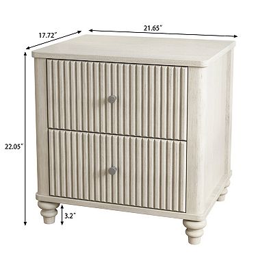 Fluted Nightstand with 3-Drawer & Metal Handle Mid Century Wood Side Table for Bedroom, Apartment