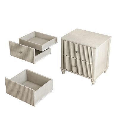 Fluted Nightstand with 3-Drawer & Metal Handle Mid Century Wood Side Table for Bedroom, Apartment
