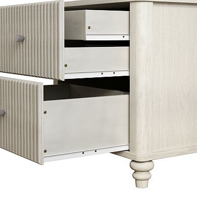 Fluted Nightstand with 3-Drawer & Metal Handle Mid Century Wood Side Table for Bedroom, Apartment