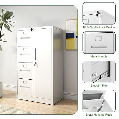 Metal Vertical Filing Cabinet with Lock, 4 Drawers & 1 Door, Sturdy Steel for Office, Home , School