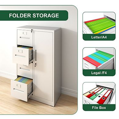 Metal Vertical Filing Cabinet with Lock, 4 Drawers & 1 Door, Sturdy Steel for Office, Home , School