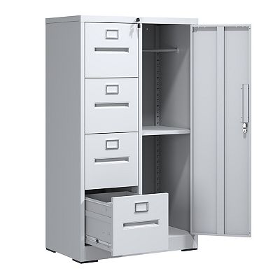 Metal Vertical Filing Cabinet with Lock, 4 Drawers & 1 Door, Sturdy Steel for Office, Home , School
