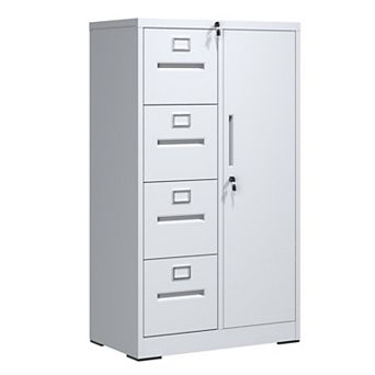 Metal Vertical Filing Cabinet with Lock, 4 Drawers & 1 Door, Sturdy Steel for Office, Home , School