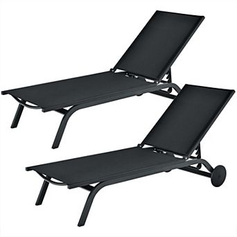 Costway 2 pc Outdoor Patio Lounge Chair Chaise Recliner Aluminum Fabric Adjustable