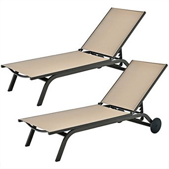 Costway 2 pc Outdoor Patio Lounge Chair Chaise Recliner Aluminum Fabric Adjustable