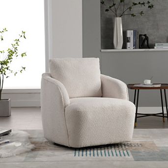 30.3"W Boucle Swivel Accent Chair, 360° Rotation, Comfy Sponge Cushion for Living Room, Bedroom