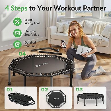 BCAN 51" Octagonal Mini Trampoline, Max Load 450 LBS Fitness Trampoline with T-Adjustable Handle Bar