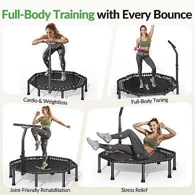 BCAN 51" Octagonal Mini Trampoline, Max Load 450 LBS Fitness Trampoline with T-Adjustable Handle Bar