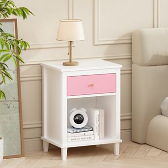 Kids Nightstand with One Drawer, Sturdy MDF,Spacious Storage,Easy Assembly for Bedroom & Living Room