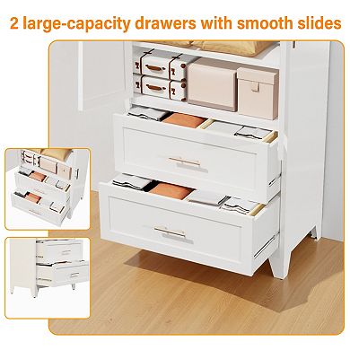 71" Metal Wardrobe Cabinet with 2 Drawers and Hanging Rod, Adjustable Shelf for Bedroom Office
