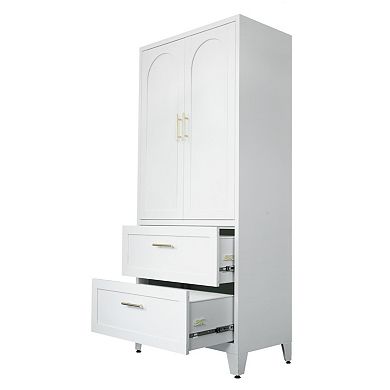 71" Metal Wardrobe Cabinet with 2 Drawers and Hanging Rod, Adjustable Shelf for Bedroom Office