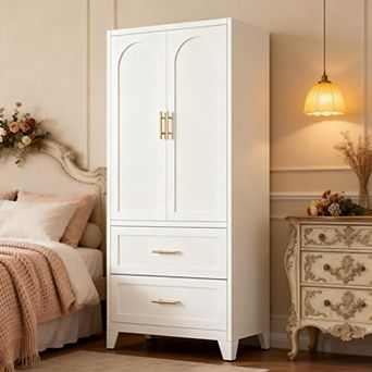 71" Metal Wardrobe Cabinet with 2 Drawers and Hanging Rod, Adjustable Shelf for Bedroom Office