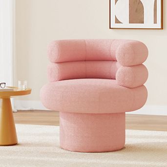 360° Swivel Accent Chair, Teddy Fleece Barrel Chair Plush Comfort Vanity Chair for Small Space