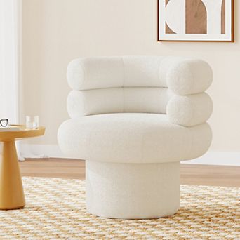 360° Swivel Accent Chair, Teddy Fleece Barrel Chair Plush Comfort Vanity Chair for Small Space