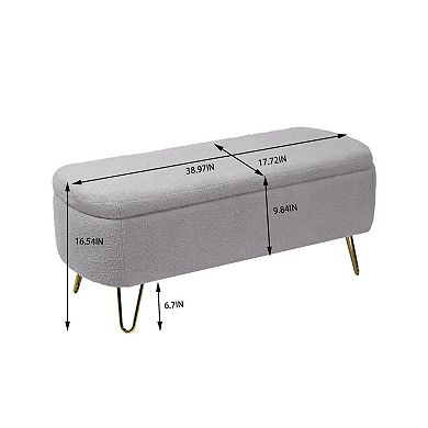 Storage Ottoman Bench, Upholstered with Gold Legs, Easy Assembly & Large Storage for Entryway