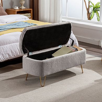 Storage Ottoman Bench, Upholstered with Gold Legs, Easy Assembly & Large Storage for Entryway