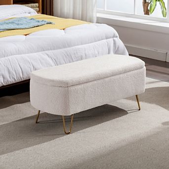 Storage Ottoman Bench, Upholstered with Gold Legs, Easy Assembly & Large Storage for Entryway