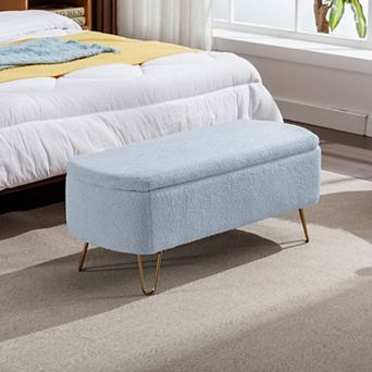 Storage Ottoman Bench, Upholstered with Gold Legs, Easy Assembly & Large Storage for Entryway