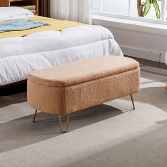 Storage Ottoman Bench, Upholstered with Gold Legs, Easy Assembly & Large Storage for Entryway