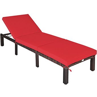 Costway Outdoor Rattan Lounge Chair Chaise Recliner Adjustable Cushioned Patio Yard