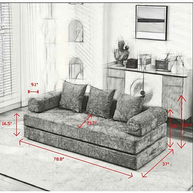 Convertible Folding Chenille Loveseat Sofa - Sofa Bed, No Assembly, for Adults & Small Space