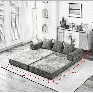 Convertible Folding Chenille Loveseat Sofa - Sofa Bed, No Assembly, for Adults & Small Space
