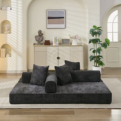 Convertible Folding Chenille Loveseat Sofa - Sofa Bed, No Assembly, for Adults & Small Space