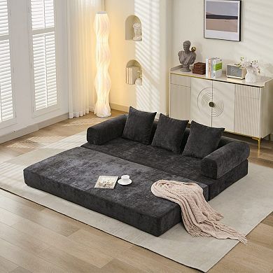 Convertible Folding Chenille Loveseat Sofa - Sofa Bed, No Assembly, for Adults & Small Space