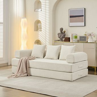 Convertible Folding Chenille Loveseat Sofa - Sofa Bed, No Assembly, for Adults & Small Space