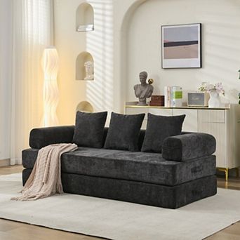 Convertible Folding Chenille Loveseat Sofa - Sofa Bed, No Assembly, for Adults & Small Space