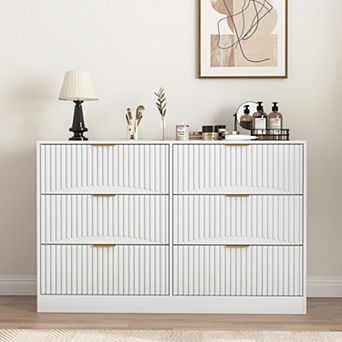 6-Drawer Dresser with Wavy Panels, Large Storage Modern Chest for Bedroom Living Room , Easy Use