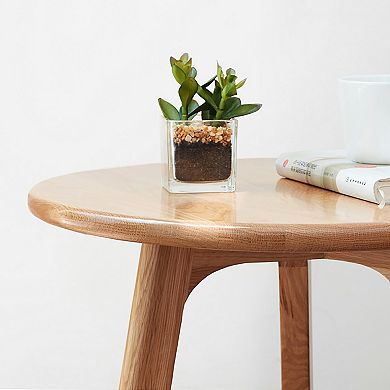 Heybly Round End Table, 100% Natural Solid Oak Wood, Small Accent Side Table for Living Room