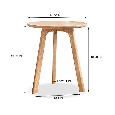 Heybly Round End Table, 100% Natural Solid Oak Wood, Small Accent Side Table for Living Room