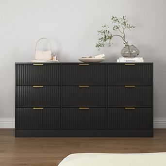 9 Drawer Dresser 63" Wooden Storage Chest, Easy-Use Organizer for Bedroom Living Room Hallway