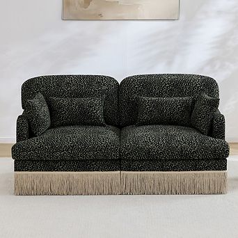 Comfy Leopard Chenille Loveseat Sofa,Ergonomic Design for Living Room, Small Apartment, Families