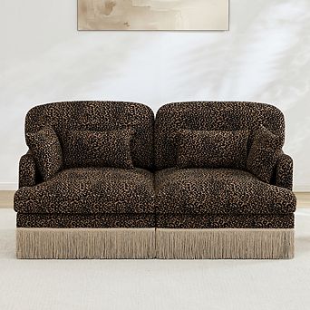 Comfy Leopard Chenille Loveseat Sofa,Ergonomic Design for Living Room, Small Apartment, Families