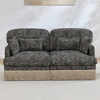 Comfy Leopard Chenille Loveseat Sofa,Ergonomic Design for Living Room, Small Apartment, Families