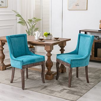 Set of 2 Solid Wood Fabric Upholstered Dining Chair with Nailhead Trim for Kitchen Dining Room