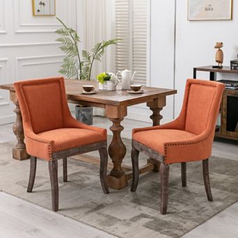 Set of 2 Solid Wood Fabric Upholstered Dining Chair with Nailhead Trim for Kitchen Dining Room