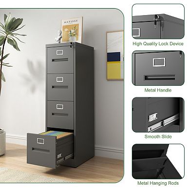 4 Drawer Locking File Cabinet, Metal Vertical, for A4/Legal/Letter Size, Easy Organization