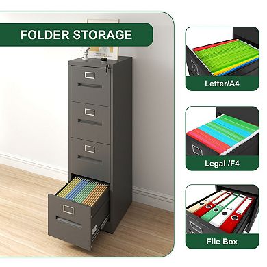 4 Drawer Locking File Cabinet, Metal Vertical, for A4/Legal/Letter Size, Easy Organization