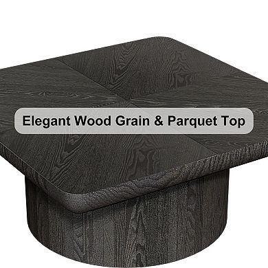 34.6'' Square Coffee Table, Thickened Top , Modern Wood Veneer for Living Room Open-Plan Area