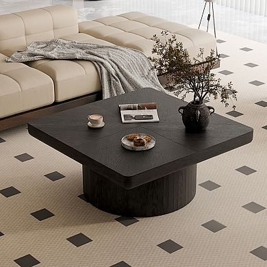 34.6'' Square Coffee Table, Thickened Top , Modern Wood Veneer for Living Room Open-Plan Area