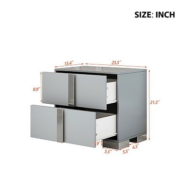 Nightstand with 2 Drawers & Metal Foot,Sturdy MDF Bedside Table for Bedroom, Living Room, Home Users