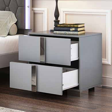 Nightstand with 2 Drawers & Metal Foot,Sturdy MDF Bedside Table for Bedroom, Living Room, Home Users