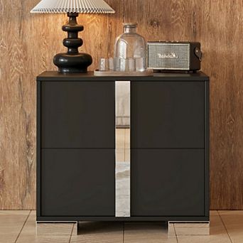 Nightstand with 2 Drawers & Metal Foot,Sturdy MDF Bedside Table for Bedroom, Living Room, Home Users