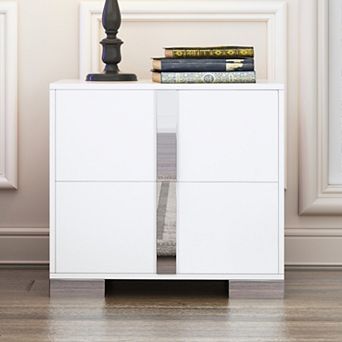 Nightstand with 2 Drawers & Metal Foot,Sturdy MDF Bedside Table for Bedroom, Living Room, Home Users